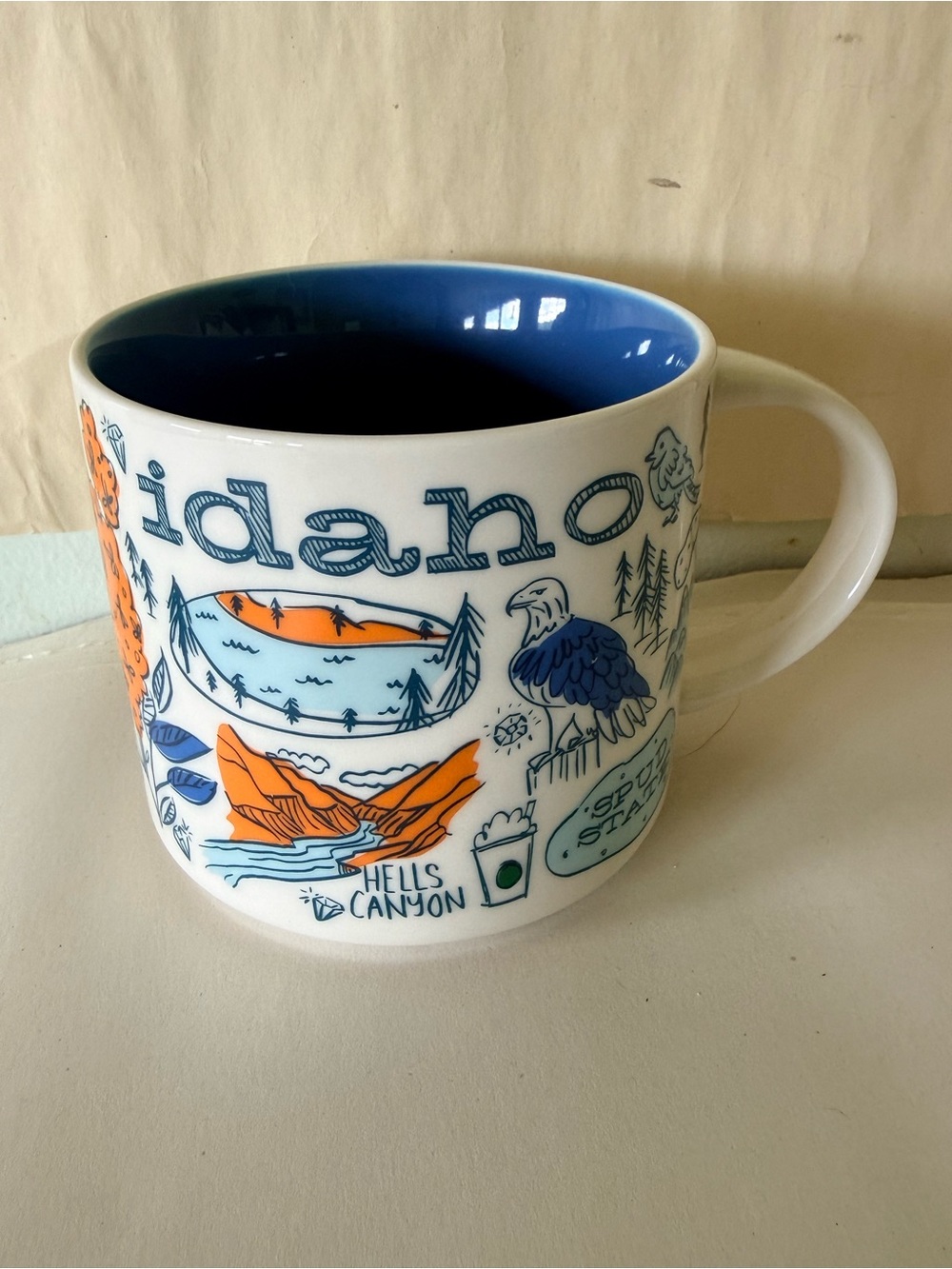 Starbucks Idaho Illustrated Mug — White, Blue & Orange